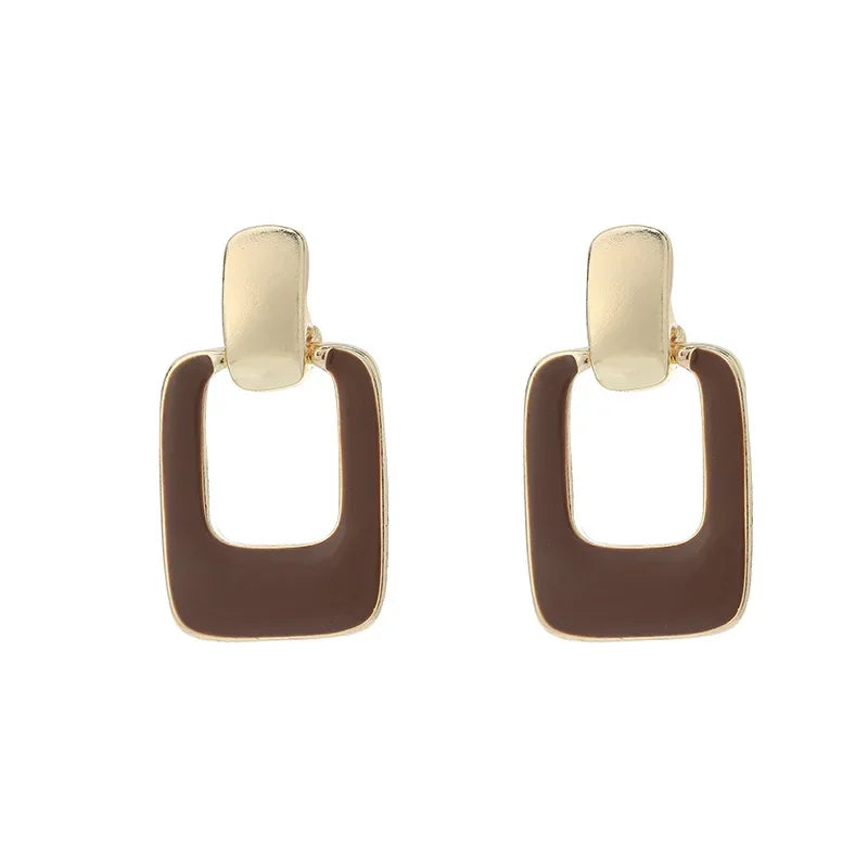 Enamel drop earrings with a square design and gold accents.