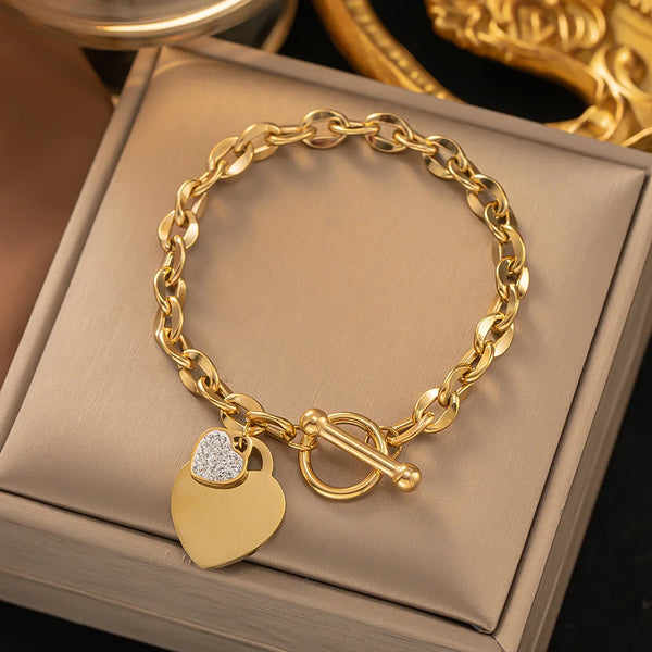 Crystal-Accent Heart Bracelet