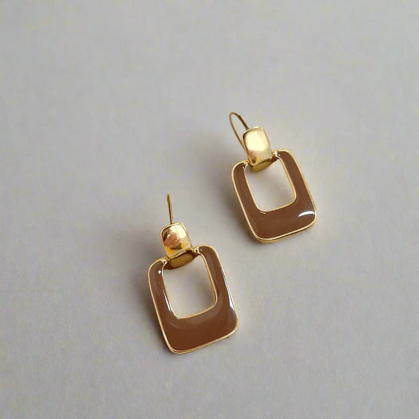 Brown Hollow Square Drop Earrings