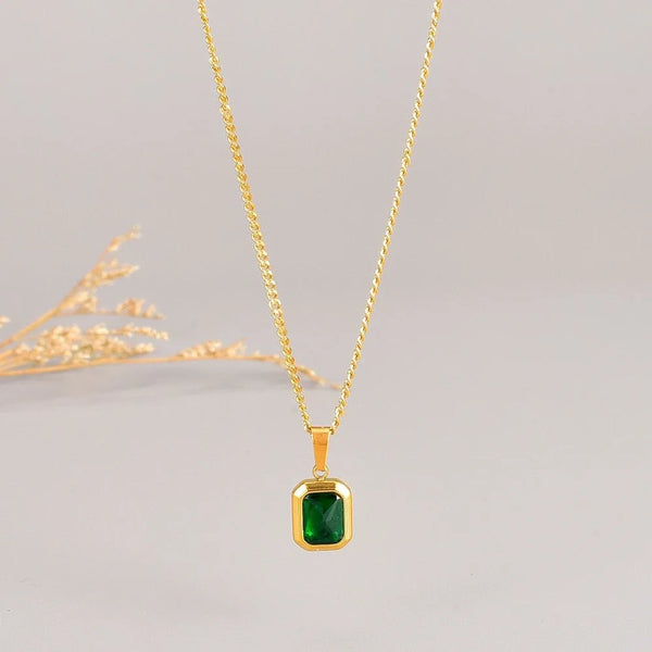 Emerald Gold Square Pendant